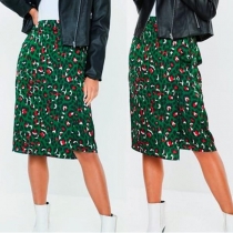 Bohemian Style High Waist Slit Hem Leopard Printed Skirt