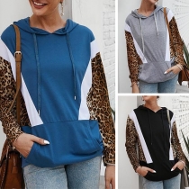 Fashion Leopard Spliced Long Sleeve Hooded Sweatshirt 