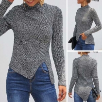 Fashion Long Sleeve Mock Neck Slit Hem Sweater