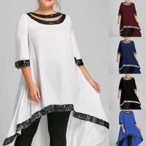 Fashion Sequin Spliced half Sleeve High-low Hem Dress