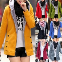 Fashion Solid Color Long Sleeve Hooded Plush Lining Sweatshirt Jacket(It falls small)