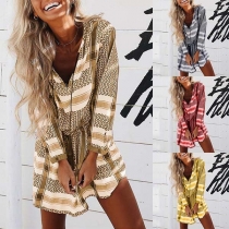 Bohemian Style Long Sleeve V-neck Printed Dress