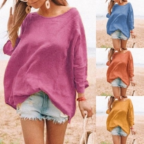 Fashion Solid Color Long Sleeve Round Neck Loose T-shirt 