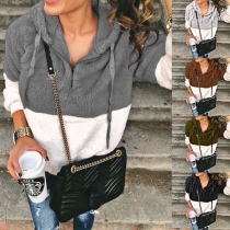 Fashion Contrast Color Long Sleeve Hooded Plush Sweatshirt 