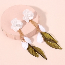 Fresh Style Leaf Tassel Pendant Flower-shaped Earrings 