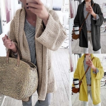 Fashion Solid Color Long Sleeve Front-pocket Loose Knit Cardigan 