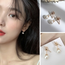 Fashion Rhinestone Inlaid Imitation Pearl Pendant Stud Earrings 