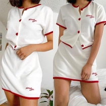 Fashion Contrast Color Short Sleeve Top + Skirt Two-piece Set 