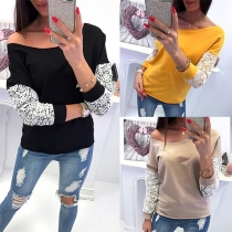Sexy Off-shoulder Lace Spliced Long Sleeve T-shirt 