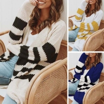 Fashion Contrast Color Long Sleeve Knit Cardigan 