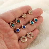 Fashion Rhinestone Inlaid Stud Earring Set 5 pair/Set