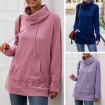 Fashion Solid Color Long Sleeve High Collar Hooded Sweatshirt 