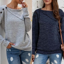 Fashion Solid Color Long Sleeve Irregular Collar Knit Top