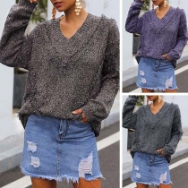 Fashion Long Sleeve V-neck Tassel Sweater 