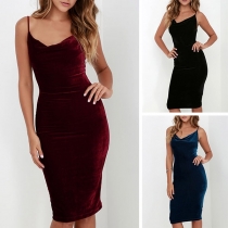 Sexy Backless Solid Color Slim Fit Sling Dress