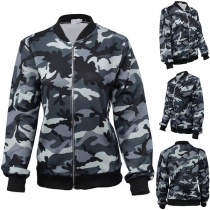 Fashion Camouflage Printed Long Sleeve Stand Collar Jacket