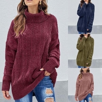 Fashion Solid Color Long Sleeve Turtleneck Loose Sweater 