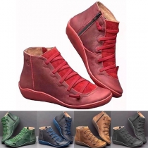 Fashion Flat Heel Round Toe Lace-up Ankle Boots Booties 