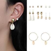 Fashion Shell Tassel Pendant Stud Earring Set 6 pair/Set