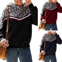 Fashion Leopard Spliced Long Sleeve Hooded Sweatshirt 