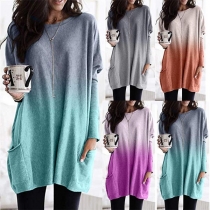 Fashion Color Gradient Long Sleeve Round Neck Loose T-shirt