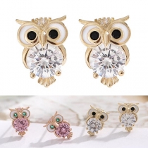 Fashion Rhinestone Inlaid Owl Shaped Stud Earrings