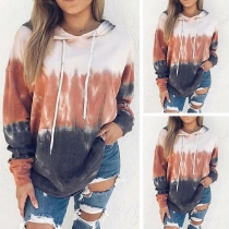 Fashion Color Gradient Long Sleeve Hooded Loose Sweatshirt 