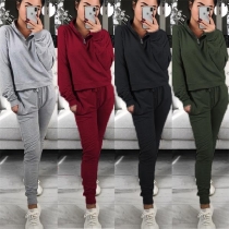Fashion Solid Color Stand Collar Sweatshirt + Pants Sports Suit 