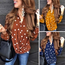Fashion Long Sleeve POLO Collar Dots Printed Shirt
