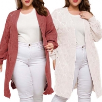 Fashion Solid Color Long Sleeve Hollow Out Plus-size Knit Cardigan 