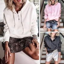 Casual Style Long Sleeve Hooded Solid Color Sweatshirt 