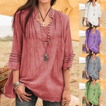 Fashion 3/4 Sleeve V-neck Solid Color Loose Top 