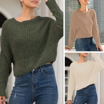 Fashion Solid Color Long Sleeve Round Neck Sweater 