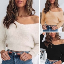 Fashion Solid Color Long Sleeve V-neck Sweater 