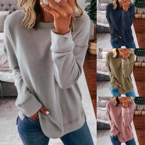 Simple Style Long Sleeve Round Neck Solid Color Sweatshirt