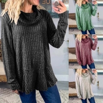 Fashion Solid Color Long Sleeve Cowl Neck Loose T-shirt 