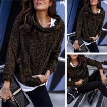 Fashion Leopard Printed Long Sleeve Hooded Sweatshirt