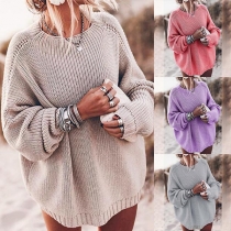 Fashion Solid Color Long Sleeve Round Neck Loose Sweater 