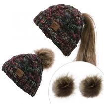 Fashion Mixed Color Detachable Hairball Knit Beanies 