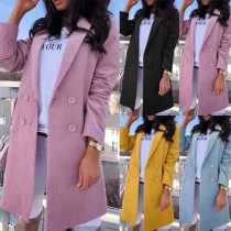 OL Style Long Sleeve Solid Color Double-breasted Thin Blazer Coat 