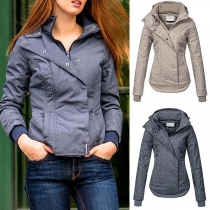 Fashion Solid Color Long Sleeve Hooded High-low Hem Coat