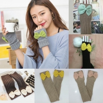 Fashion Contrast Color Bow-knot Fingerless Knit Long Gloves