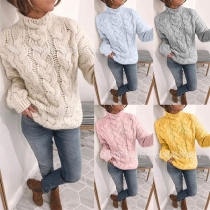 Fashion Solid Color Long Sleeve Mock Neck Loose Sweater