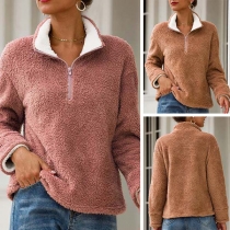 Fashion Solid Color long Sleeve Stand Collar Plush Sweatshirt