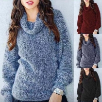 Fashion Solid Color Long Sleeve Cowl Neck Sweater 