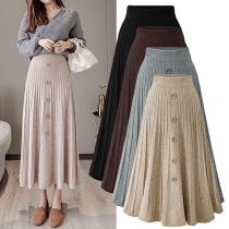 Fashion Solid Color High Waist Pleated Knit Dress