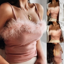Sexy Backless Faux Fur Spliced Sling Top
