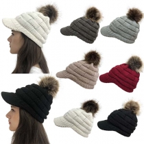 Fashion Solid Color Hairball Spliced Knit Peaked Cap