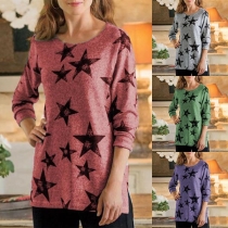 Fashion Pentagram Printed Long Sleeve Round Neck T-shirt