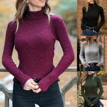 Fashion Solid Color Long Sleeve Turtleneck Slim Fit Knit Top